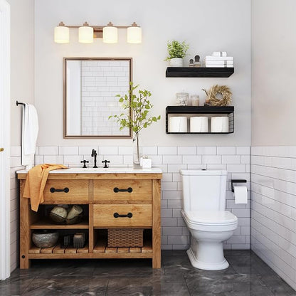 QEEIG Bathroom Shelves Over Toilet - Wall Mounted Floating Shelves Toilet Paper Storage Small Farmhouse Decor Shelf 16 inch Set of 2, Black (019-B2)
