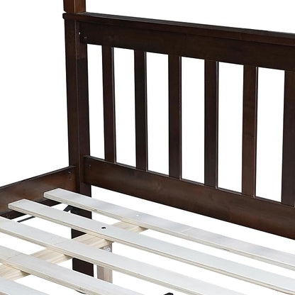 Harper & Bright Designs Convertible Wood Twin-Over-Full Bunk Bed with Trundle and Ladder - Can Be Divided Into Two Platform Beds, Espresso