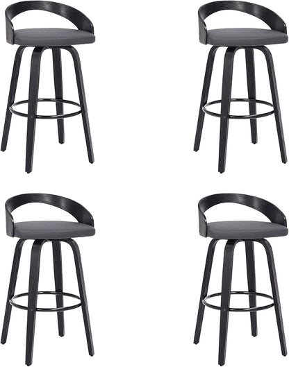 Armen Living Sonia 26" Counter Height Swivel Gray Faux Leather and Black Wood Bar Stool - Set of 4