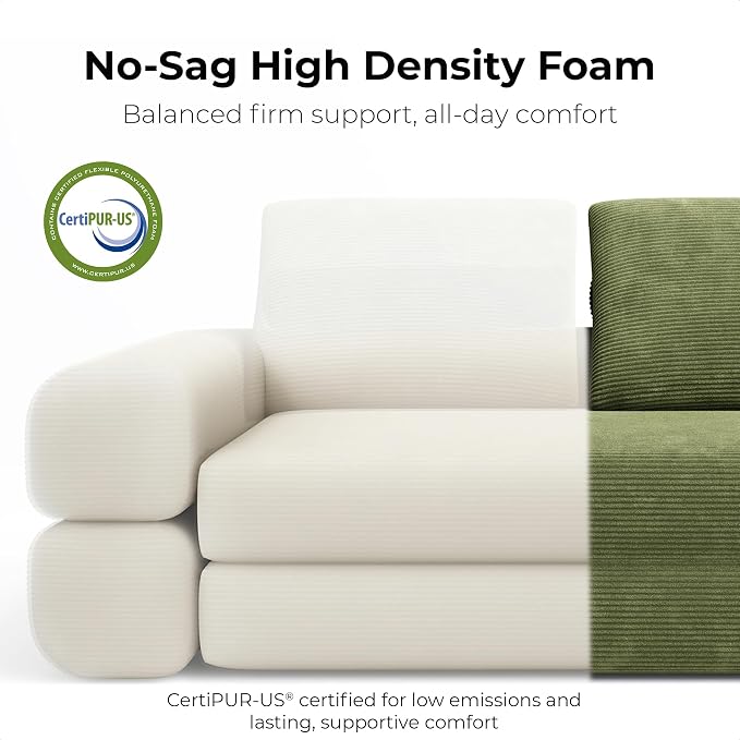 LIKIMIO FlipNest Convertible Sleeper Sofa Bed Floor Sofa 3-in-1 No Assembly, Foldable Mattress with Corduroy Upholstery Olive Green, Lounge Loveseat Couch for Living Room Studio Guest Room