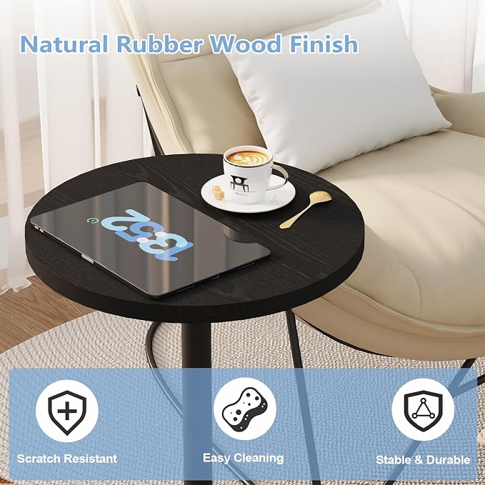 C Shaped Side Table, Round End Table, Tv Trays Table for Couch, Small Snack Table with Metal Leg for Living Room, Bedroom, Bedside, Sofa and Office (Black)