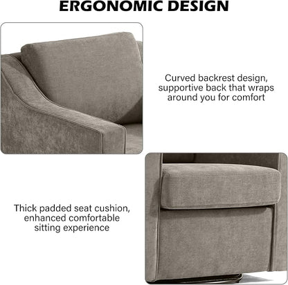 Swivel Accent Chair, Modern Round Barrel Arm Chair for Living Room, Bedroom, Comfy Club Reading Chairs for Adults (Chenille Sand, Set of 1)