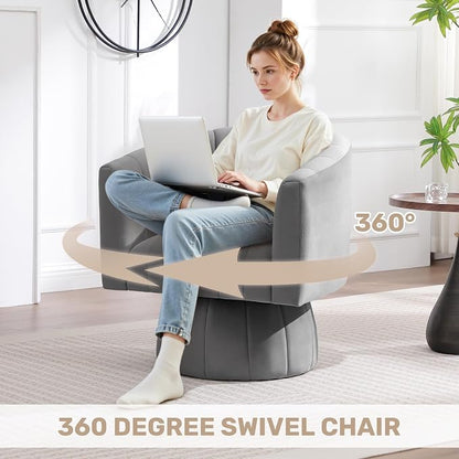 Swivel Accent Barrel Chair Set of 2, Cute Comfy Small Round 360° Arm Chair, Velvet Sofa Club Reading Chair for Living Room Bedroom Office Grey