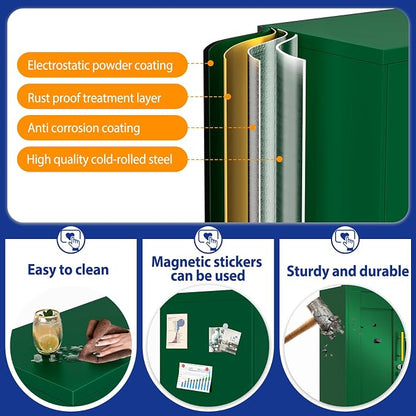 GAIOUS Metal Storage Cabinet with Lock and Wheels, Steel Tool Cabinet | with 2 Door and 2 Adjustable Shelves, 35” Tall Lockable File Cabinet, Garage Cabinet, Rolling Cabinet for Home Office - Green