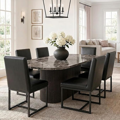 HNY Modern Dining Chairs Set of 6, Upholstered Leather Dining Room Chairs with Ergonomic Back & Metal Frame for Home, Kitchen, Apartment, Black