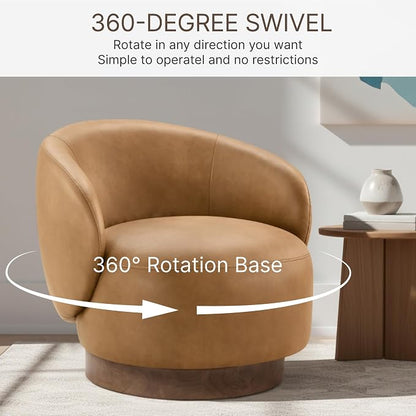 KISLOT Swivel Accent Chair Modern Round Barrel Armchair with Upholstered Faux Leather for Living Room Bedroom Waitingroom,2 Box,Brown
