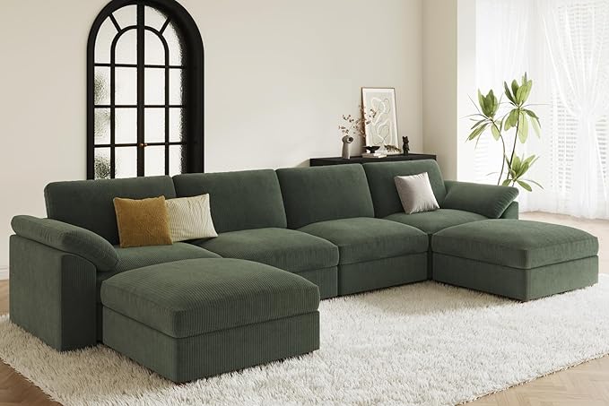 EASE MOOSE Oversized Sectional Modular Sofa,Large U Shape Sectional Couch Wide Deep Seat Modular Cloud Couch,Removable Cover,Green