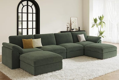 EASE MOOSE Oversized Sectional Modular Sofa,Large U Shape Sectional Couch Wide Deep Seat Modular Cloud Couch,Removable Cover,Green