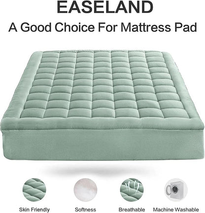 EASELAND California King Mattress Pad Pillow Top Mattress Topper Cotton Top | 8-21" Deep Pocket Cooling Mattress Cover/Protector 72*84 Inches Pale Aqua, Boxing Quilted & Machine Washable