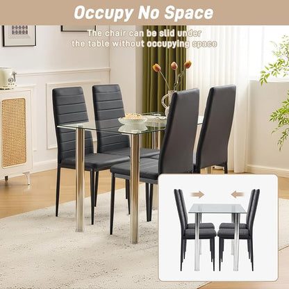 Karl home Dining Chairs Set of 4, PU Leather & High Back, Black | Black kitchen chairs with padded seats & foot cap protection for dining kitchen living room,300lbs capacity,space-saving