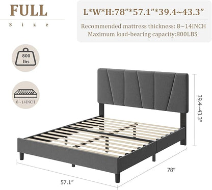 GarveeHome Full Size Bed Frame with Upholstered Headboard, Modern Fabric Platform Bed Frame with Wooden Slat Support, Adjustable Headboard, No Box Spring Needed, Noise-Free, for Bedroom