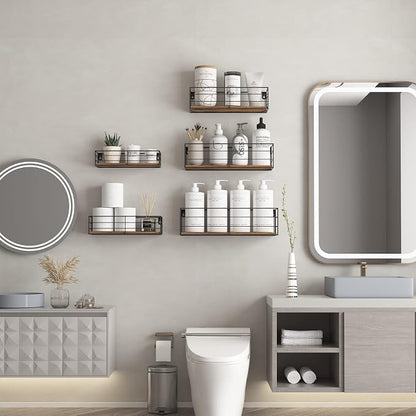 CRUGLA Floating Wall Shelves Set of 5, Wall Mounted Bathroom Shelves, Hanging Storage Shelf for Bathroom, Kitchen, Bedroom, Living Room