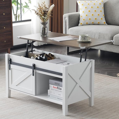 VINGLI Farmhouse Lift Top Coffee Table,36" Living Room Table,White Oak