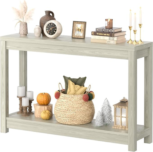 Besiost 47" Farmhouse Wood Entryway Table Narrow Console Table with Storage Behind Couch Sofa Table with Shelves Entry Way Table with Open Storage,Classical Washed Oak