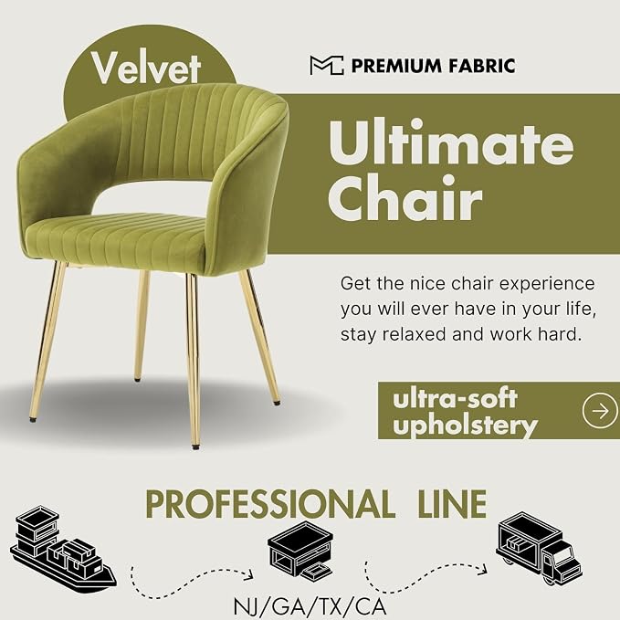 Hyfirm Green Velvet and Gold Dining Chairs, Set of 6 Modern Upholstered Arm Chairs with Hollow Backrest, Tufted Accent Side Chair with Sturdy Metal Legs for Dining Room, Living Room, Kitchen, Salon