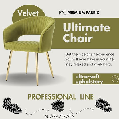 Hyfirm Green Velvet and Gold Dining Chairs, Set of 6 Modern Upholstered Arm Chairs with Hollow Backrest, Tufted Accent Side Chair with Sturdy Metal Legs for Dining Room, Living Room, Kitchen, Salon