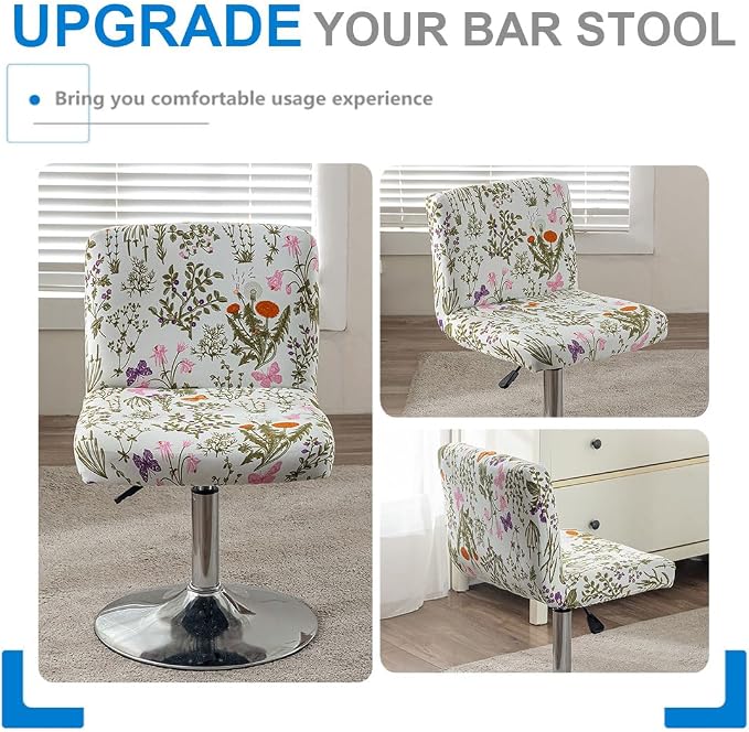 Levoberg Bar Stools Cover Set of 4 Printed Armless Swivel Barstools Slipcovers with Backs Stretch Square Counter Height Bar Stools Covers Mid Low Back Chair Cover for Kitchen Dining Room Bar #7