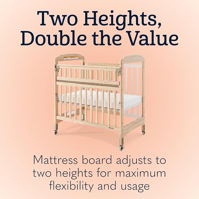 Foundations Serenity SafeReach Clearview Crib, White, Adjustable Mattress Board, Compact Wooden Baby Crib, Clear End Panels for Child Visibility, Includes 3” Foam Mattress