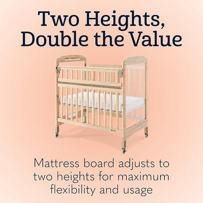 Foundations Serenity SafeReach Clearview Crib, White, Adjustable Mattress Board, Compact Wooden Baby Crib, Clear End Panels for Child Visibility, Includes 3” Foam Mattress