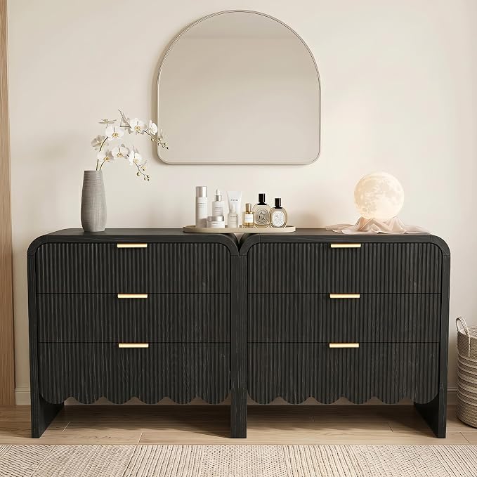 Scalloped Black 3 Drawer Dresser for Bedroom, 32'' Wide Large Drawer Nightstand,3 Drawer End Table Living Rooms, Offices, and Entryway