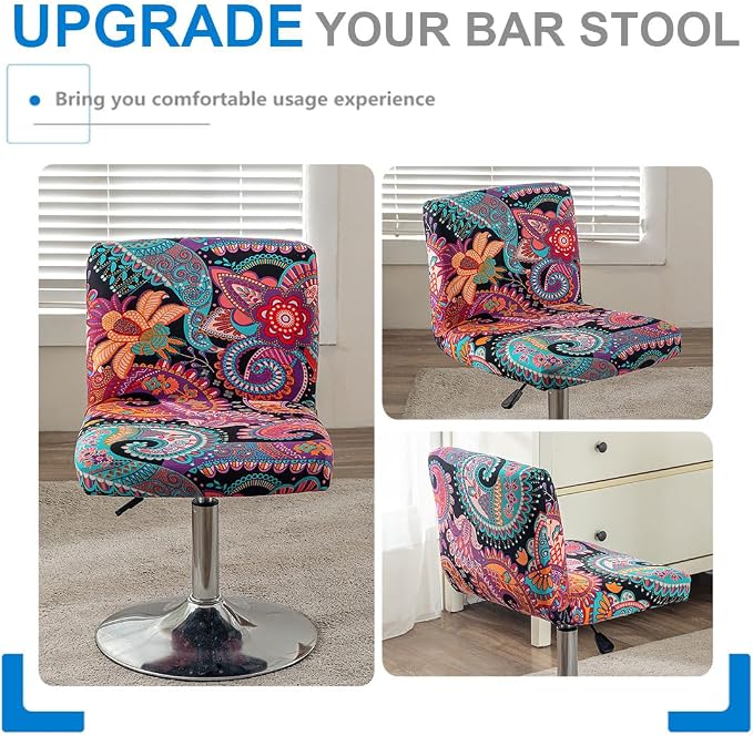Levoberg Bar Stools Cover Set of 4 Printed Armless Swivel Barstools Slipcovers with Backs Stretch Square Counter Height Bar Stools Covers Mid Low Back Chair Cover for Kitchen Dining Room Bar #6