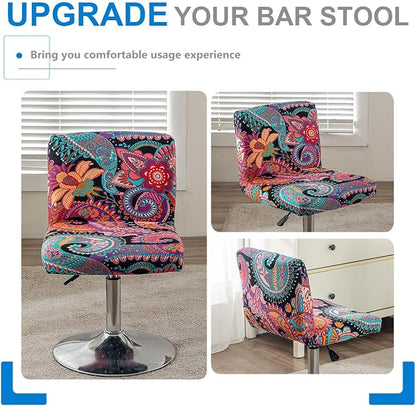 Levoberg Bar Stools Cover Set of 4 Printed Armless Swivel Barstools Slipcovers with Backs Stretch Square Counter Height Bar Stools Covers Mid Low Back Chair Cover for Kitchen Dining Room Bar #6