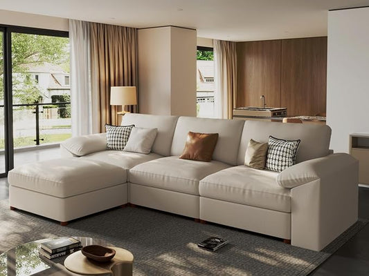 EASE MOOSE Oversized Modular Sectional Sofa,Leather Sectional Couch with Wide Deep Seat,Scratch Resistant Faux Leather Material,L Shaped Sofa for Big Spaces,Beige