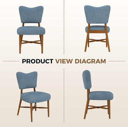 Dining Chairs Set of 6, Linen Upholstered, Solid Wood Legs, Blue | Mid Century Farmhouse, Cross-Brace Reinforced, Padded Cushion, Easy 15-Min Assembly, Kitchen Dining Room