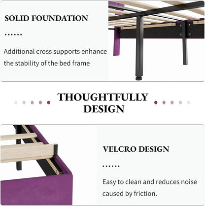 VECELO Twin Size Bed Frame with Diamond Tufted Headboard, Upholstered Platform Bedframe with Wood Slat Support, No Box Spring Needed, Velvet & Purple