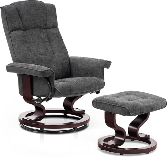 MCombo Manual Swivel Recliner with Ottoman, Chair Ottoman Set for RV Small Spaces, Living Room, Bedroom, Office 4919 (Chenille, Grey)