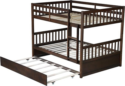 Bellemave Full Over Full Bunk Bed with Trundle,Convertible Bunk Beds with Ladder & Safety Guardrails,Full Size Trundle Bunk Beds for Kids Girls Boys,Espresso