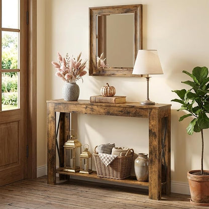 YATINEY Farmhouse Console Table, 39.4'' Small Narrow Entryway Table, Wood Couch Table Behind Sofa with Storage Shelf, Slim Farmhouse Hallway Table for Living Room, Hallway, Foyer, Rustic Brown CT34RR