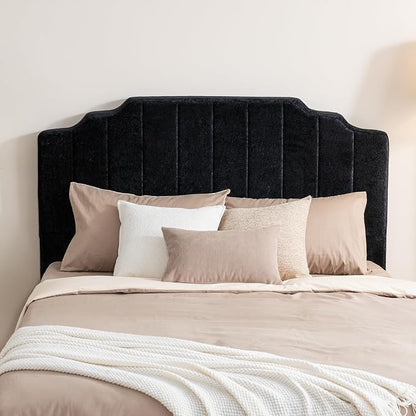 King Headboard Only - Black Velvet Upholstered Headboard for Bed, No Assembly Required, Pure Sponge Design, Comfort Head Board, Place Between Bed & Wall, Vertical Stripe with Stepped Crown Top Edge