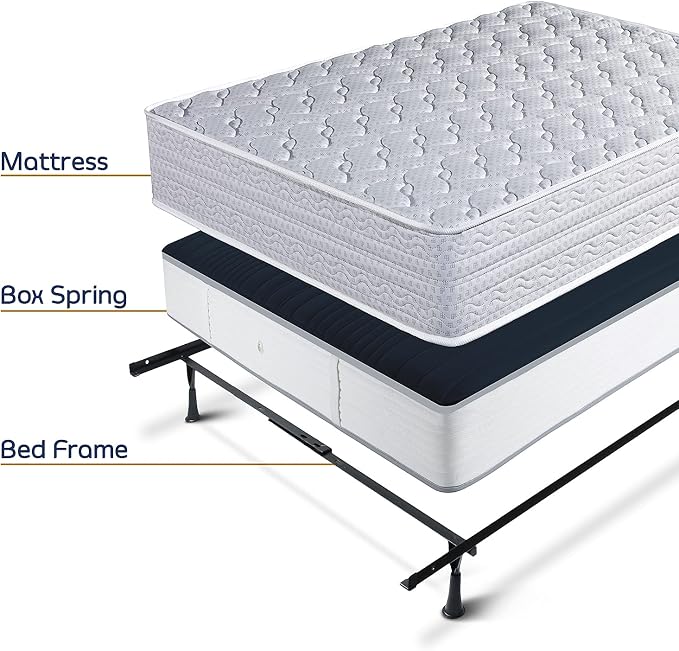 Clara Clark Adjustable Bed Base - Heavy Duty Steel Bed Frame, Metal Twin Bed Frame Expands to Full Bed Rails, Full/Queen Bed Frame - 5.25” H Bed Frame Only, Universal Headboard Brackets, Black