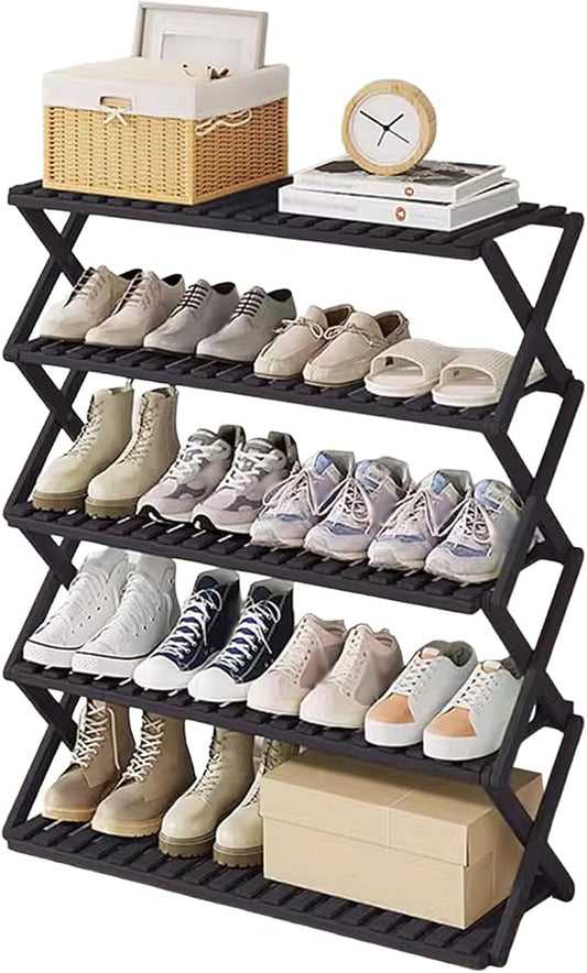Bamboo Multilayer Foldable Tall Shoe Rack Boots Organizer Storage Sturdy Narrow Shoe Shelf for Entryway, Closet, Porch, Dorm, Living Room, Bedroom