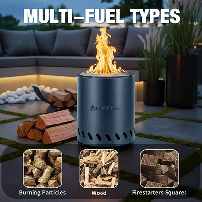 9.7 x 7.1 Inch Tabletop Fire Pit by AmazStove, Low Smoke Camping Stove for Outdoor Safe Burning Firepits, Fueled Pellets or Wood, Travel Bag Included (Slate Blue, 9.7 x 7.1 INCH)