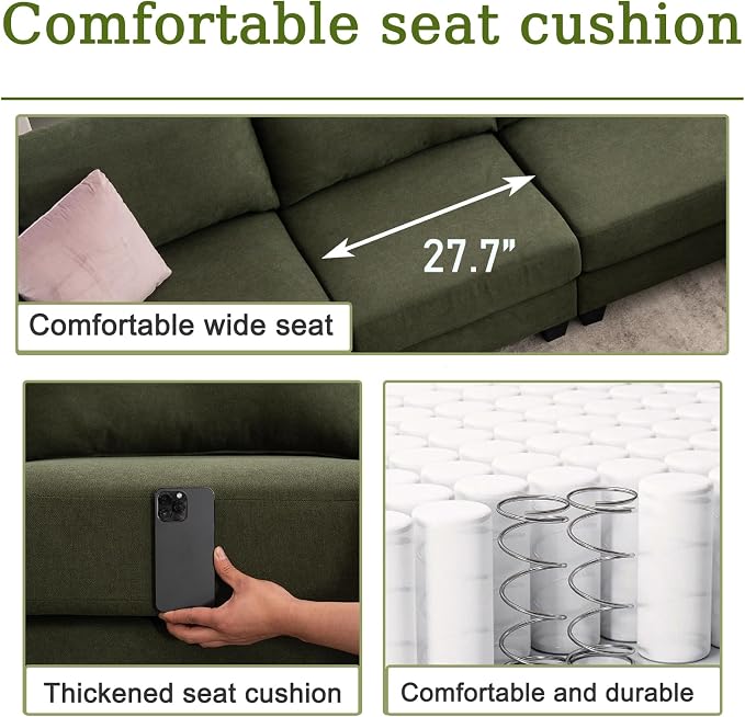 122.8" Large Sectional Couches for Living Room, 6 Seater L Shaped Modular Sectional Sofa with Storage Ottoman & USB, Oversized Corner Couch for Living Room（Green）
