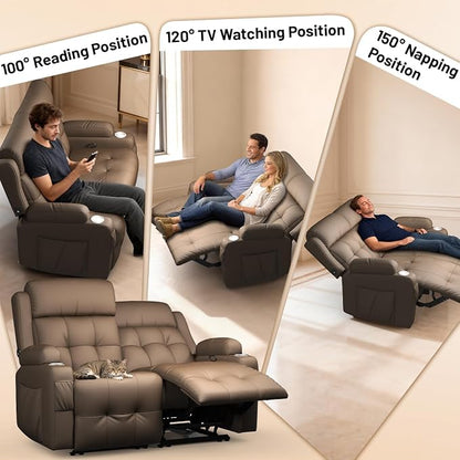 Reclining Loveseat, Wall-Hugger Loveseat Recliner Design with USB/Type C Charging & Storage & Cupholder, Pebble-Weave Fabric Recliner Sofa Couch for Living Room, Home Theater & RV Use