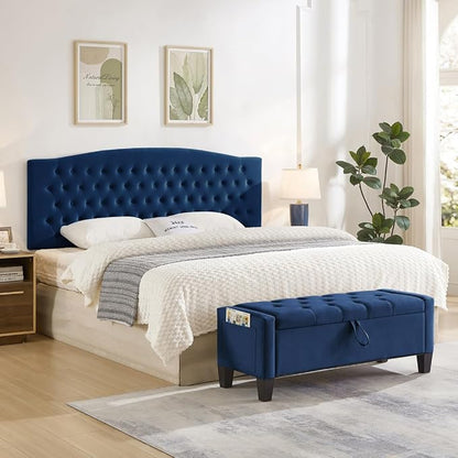 24KF Upholstered Tufted Button Velvet Wall Mounted Headboard,Comfortable Fashional Headboard King/CA King Size, 6058-K-Navy