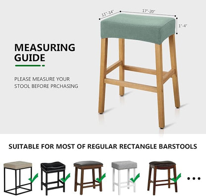 YISUN Stool Covers Rectangle - 4 Pack Stretch Waterproof Saddle Seat Cover Counter Bar Stools Bar Chairs Covers Kitchen Island Chairs Cushion Protector (4, Green)
