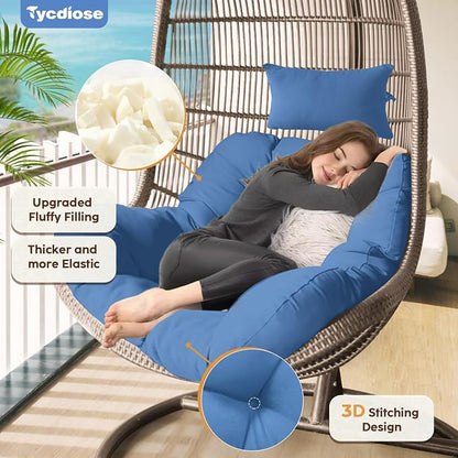 Outdoor Hanging Egg Chair Cushion Replacement, Thicken Egg Chair Cushion Waterproof Basket Eggs Chairs Cushion with Headrest Pillow, U-Shaped Cushions for Hanging Eggs Chairs (Royal Blue)