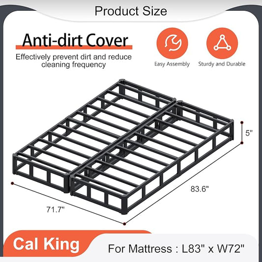 Yicensen Split California King Box Spring 5 Inch, Low Profile Heavy Duty Metal Box Spring Cal King Size with Fabric Cover, Noise-Free, Quick Assembly