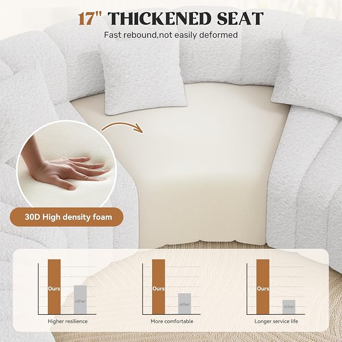 128" Oversized Curved Cloud Couch, Modern Compressed Modular Sectional Sofa, 4 Seater Boneless Couches for Living Room, No Assembly Required, White 1 PCS