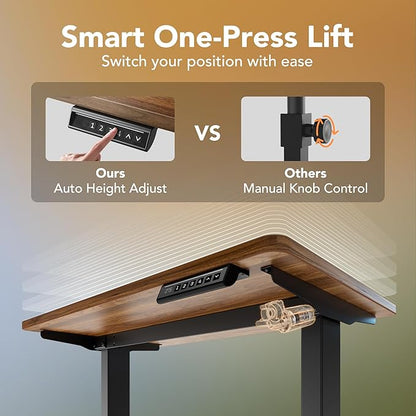 HUANUO 71 x 30 inch Electric Standing Desk Adjustable Height, 4 Memory Height Settings, Sit Stand Up Desk for Home Office & Computer Workstation, Black Walnut