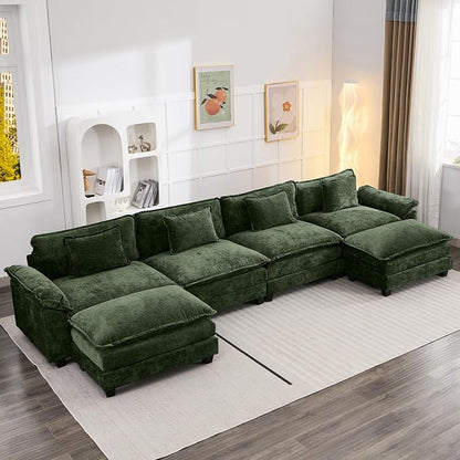 Oprisen 154" Modular Sectional Sofa, Comfy Cloud Couch Sectional Sofa with Ottoman, Chenille Sofa Sleeper Deep Seat Sofa with Throw Pillows for Living Room (Green, 154"- U Shape)