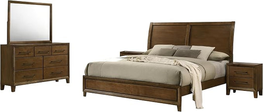 New Classic Furniture Ballard 5-Piece Wood Cal King Bedroom Set with 2-Nightstands, Walnut Brown