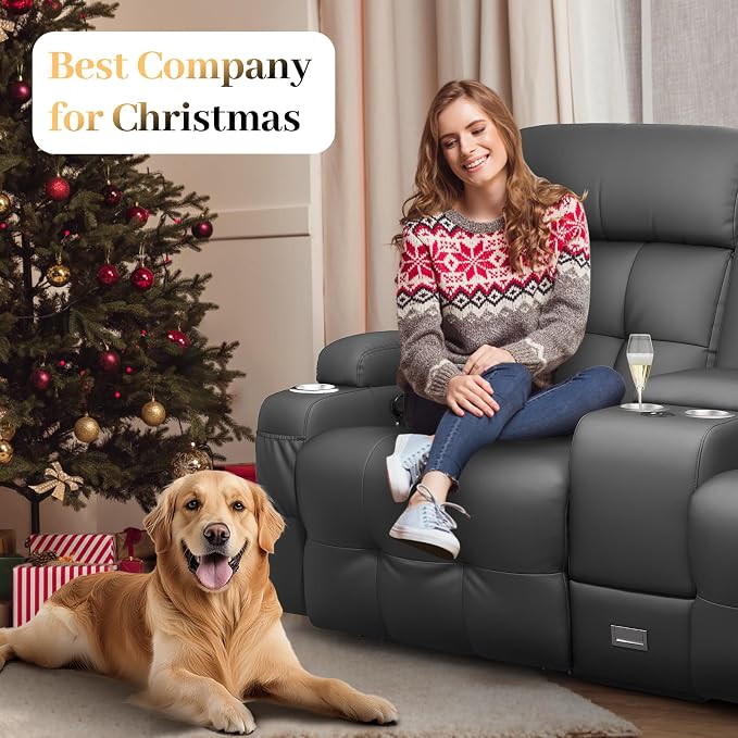 Reclining Loveseat, Massage Loveseat Recliner Sofa Heavy Weight Capacity, RV Love Seat Chair Clearance with Console, USB, Type C Port, Storage, Cup Holders, Wall Hugger Couch for Living Room
