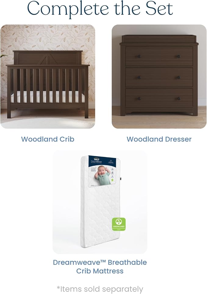 Child Craft Woodland Design 4-in-1 Convertible Baby Crib Nursery Furniture - Baby Bed, Toddler Bed and Full Size Bed, 3 Adjustable Mattress Positions, Real Wood, Baby Safe Finish (Brushed Truffle)