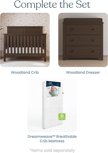 Child Craft Woodland Design 4-in-1 Convertible Baby Crib Nursery Furniture - Baby Bed, Toddler Bed and Full Size Bed, 3 Adjustable Mattress Positions, Real Wood, Baby Safe Finish (Brushed Truffle)