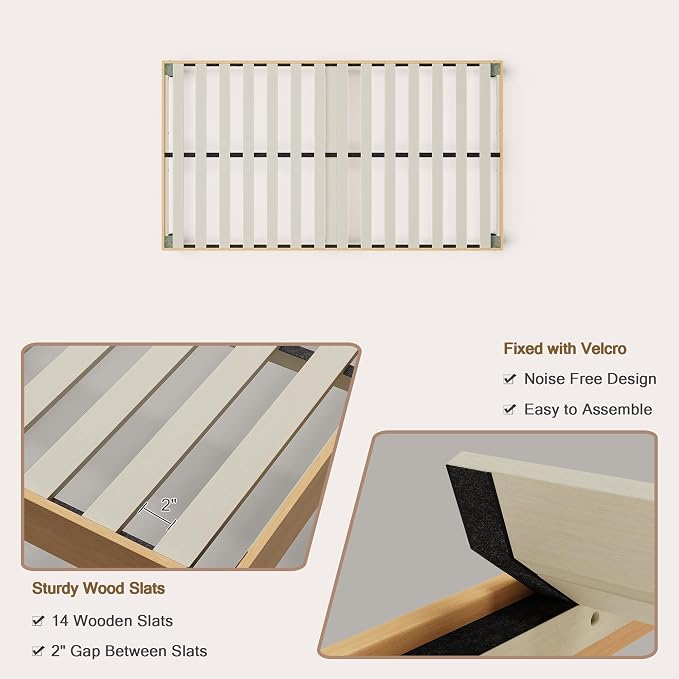 Yumori 12.9 Inch Minimalist Style Twin Size Bed Frame, Wood Platform Bed with Wood Slat Support, No Box Spring Needed, Easy Assembly, Natural